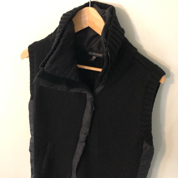 Eileen Fisher Sweater/Nylon Asymmetrical Zip Vest - Picture 3 of 5